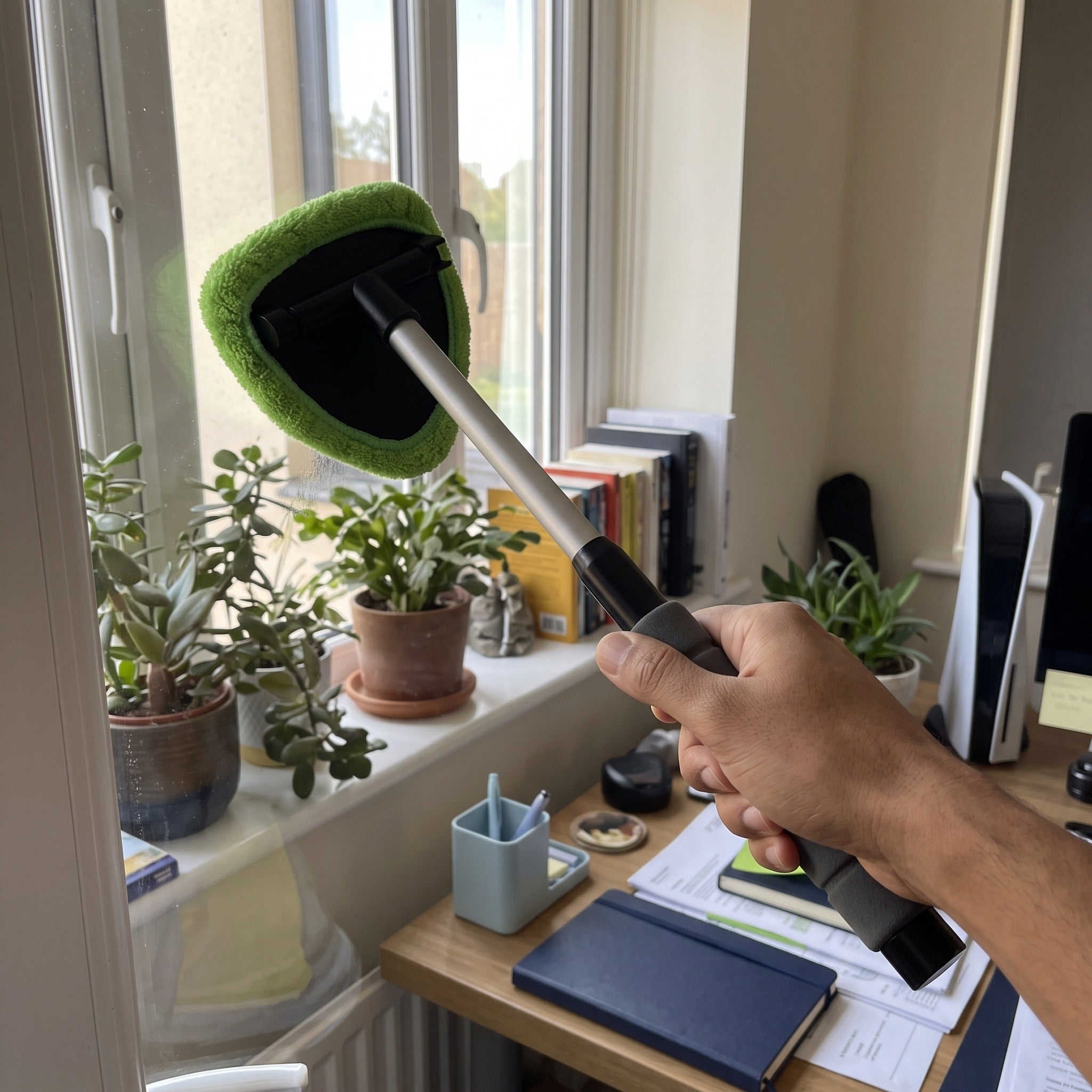Cleaner at an office window